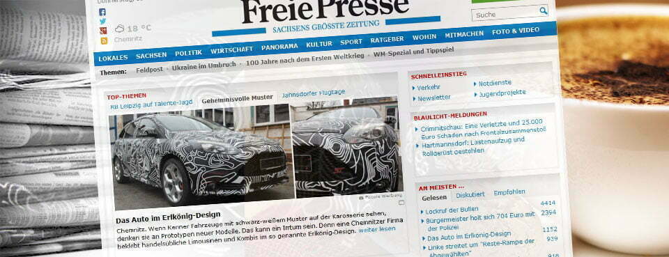 future, werbeagentur, werbung, chemnitz, freie presse, fahrezeug, vollfolierung, beklebung, folie, erlkönig