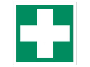 Erste Hilfe Schild mit Rettungszeichen nach ISO 7010