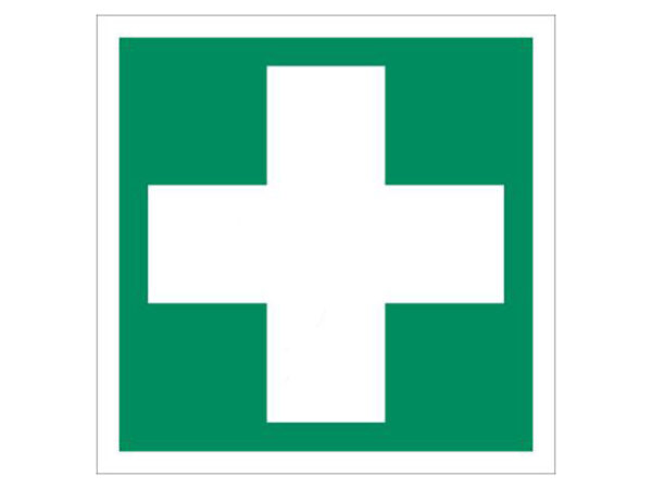 Erste Hilfe Schild mit Rettungszeichen nach ISO 7010